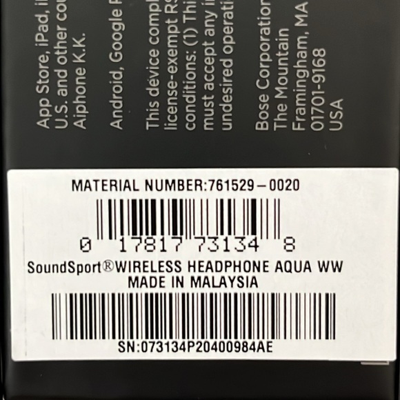 Bose Soundsport Wireless Sweat & Weather Resistant In-Ear Headphones Aqua NEW - Picture 5 of 5